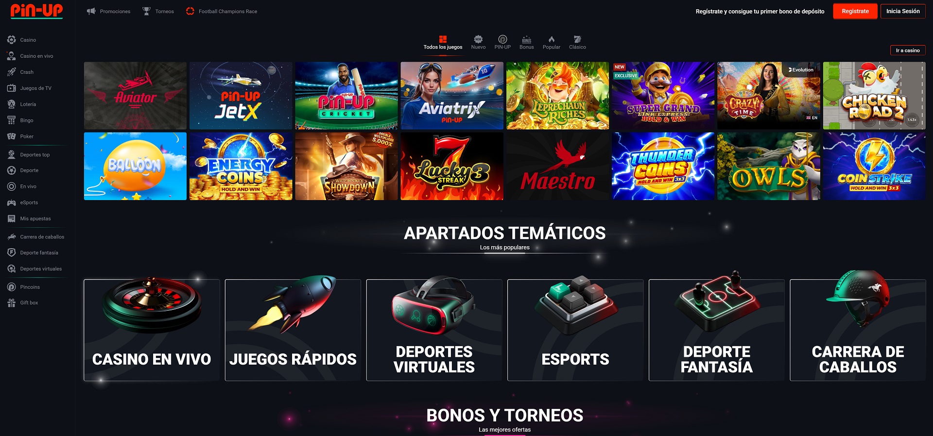 Página principal de Pin-Up Casino para jugadores de México